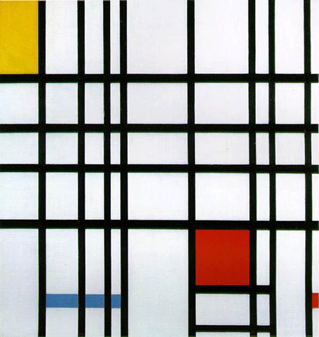 reproductie compositie 2 met rood en blauw van Piet Mondriaan